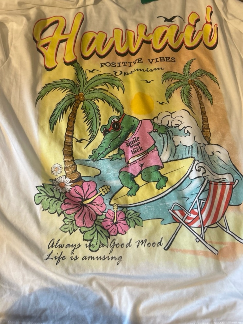 Hawaii 'Positive Vibes' Surf Croc Graphic Tee - White